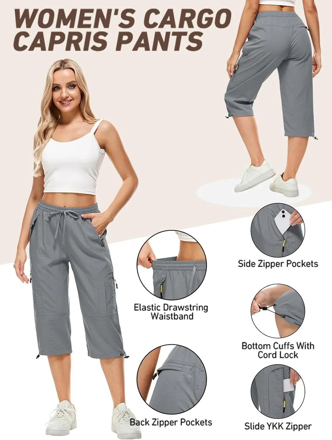 Women's Cargo Capris Pants Casual Hiking Pants Lightweight Quick Dry Travel Summer Pants for Women