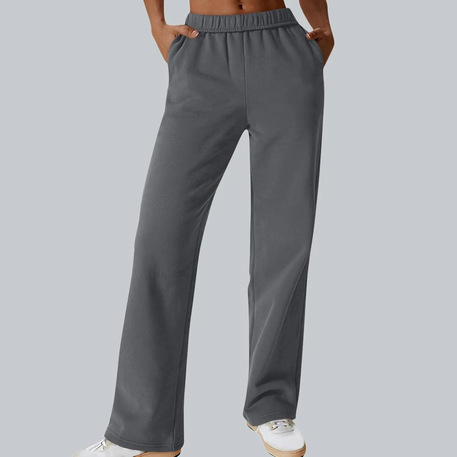Womens Casual Fall Fleece Sweatpants Trendy Straight Leg Elastic Waist Jogger Pants Workout Athletic Pant Trousers