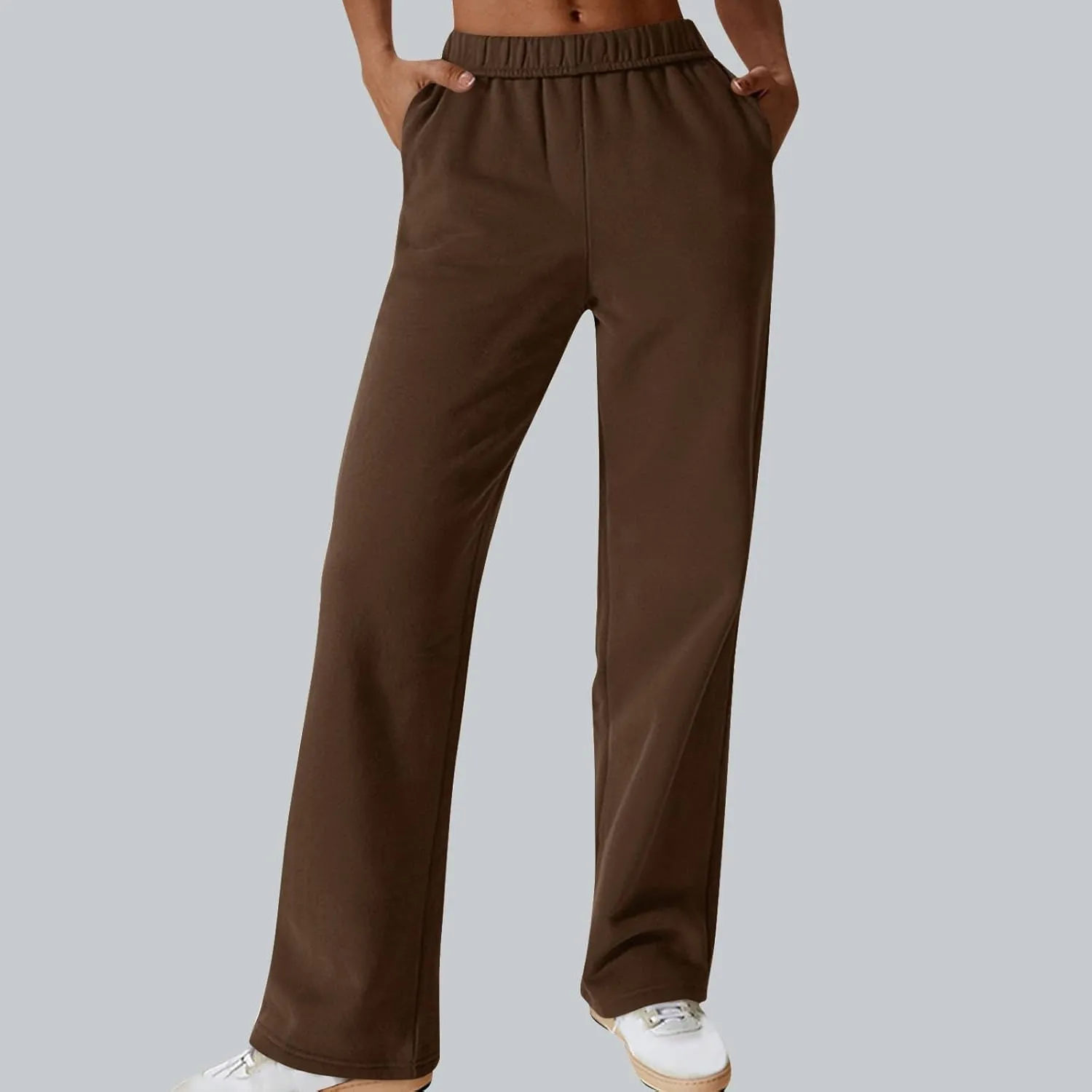 Womens Casual Fall Fleece Sweatpants Trendy Straight Leg Elastic Waist Jogger Pants Workout Athletic Pant Trousers