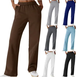 Womens Casual Fall Fleece Sweatpants Trendy Straight Leg Elastic Waist Jogger Pants Workout Athletic Pant Trousers