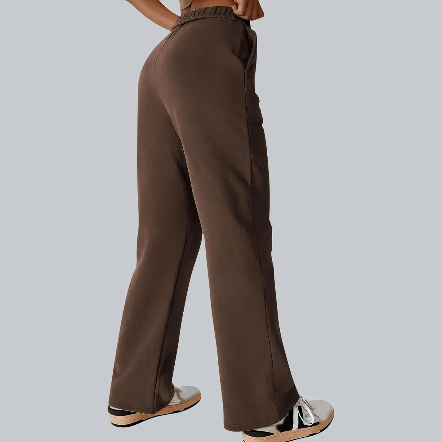 Womens Casual Fall Fleece Sweatpants Trendy Straight Leg Elastic Waist Jogger Pants Workout Athletic Pant Trousers