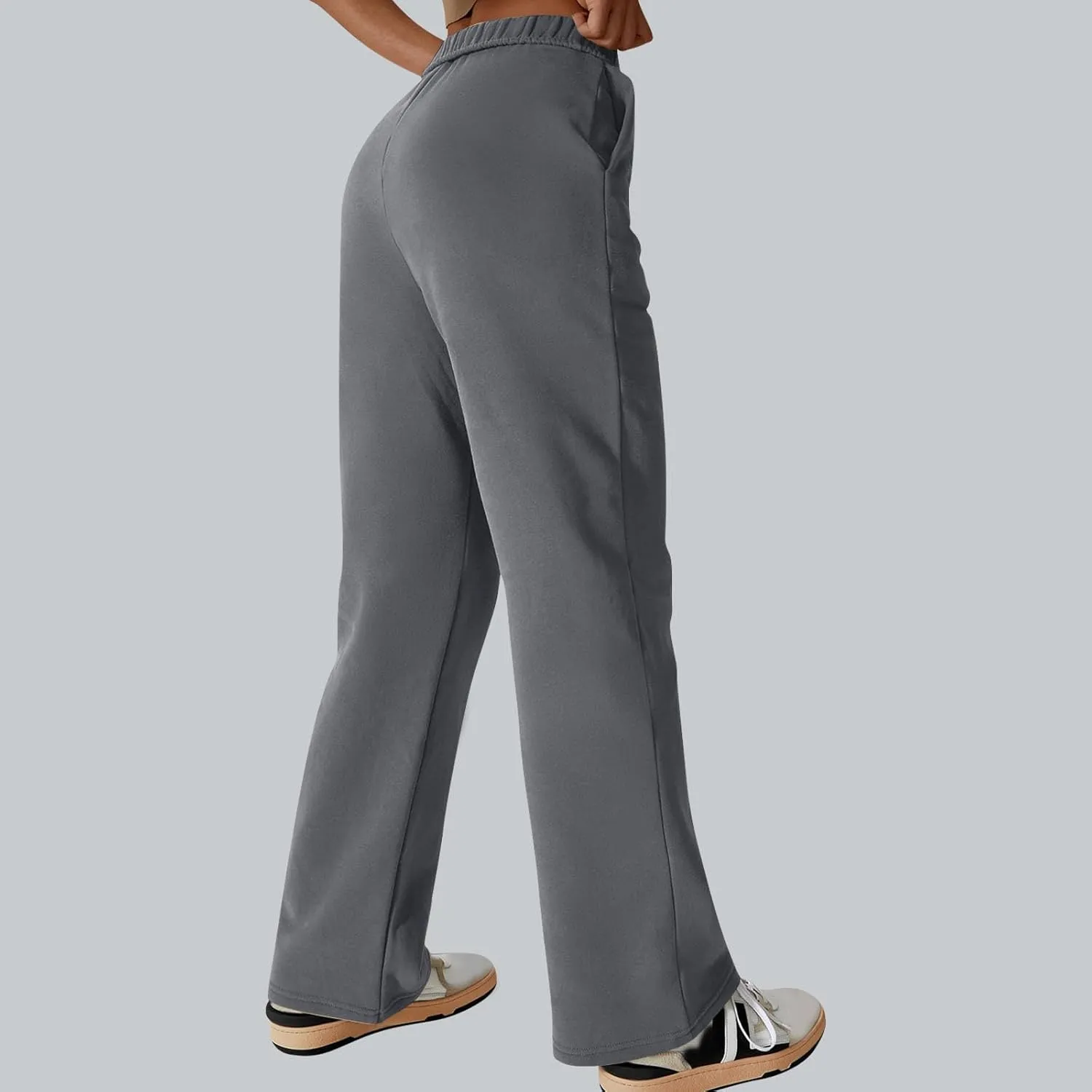 Womens Casual Fall Fleece Sweatpants Trendy Straight Leg Elastic Waist Jogger Pants Workout Athletic Pant Trousers