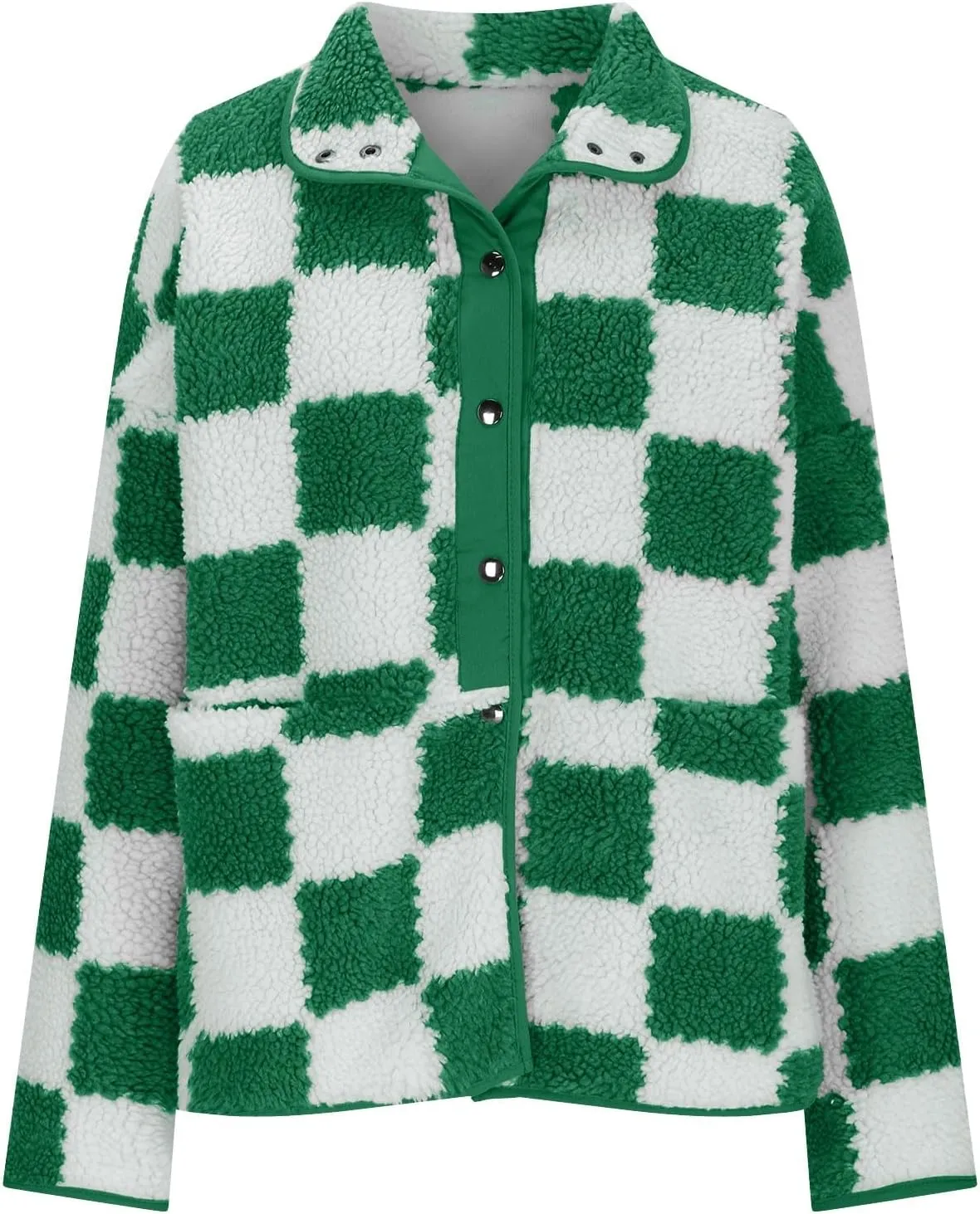 Womens Fleece Jackets Fashion 2024 Plaid Button Down Sherpa Teddy Coat Causal Fall Winter Fuzzy Coats Outwear
