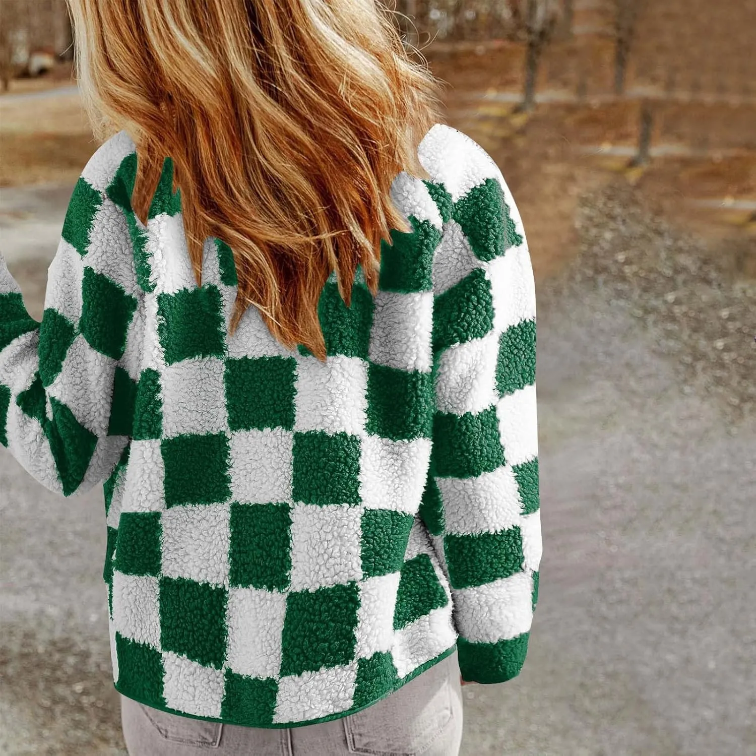 Womens Fleece Jackets Fashion 2024 Plaid Button Down Sherpa Teddy Coat Causal Fall Winter Fuzzy Coats Outwear