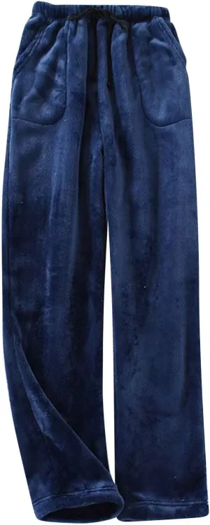 Women's Fuzzy Pajama Pants Soft Warm Fleece Wide Leg Pajama Bottoms Stretch Drawstring Comfy Sleepwear with Pockets