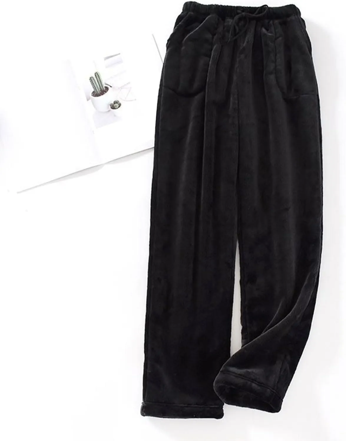 Women's Fuzzy Pajama Pants Soft Warm Fleece Wide Leg Pajama Bottoms Stretch Drawstring Comfy Sleepwear with Pockets