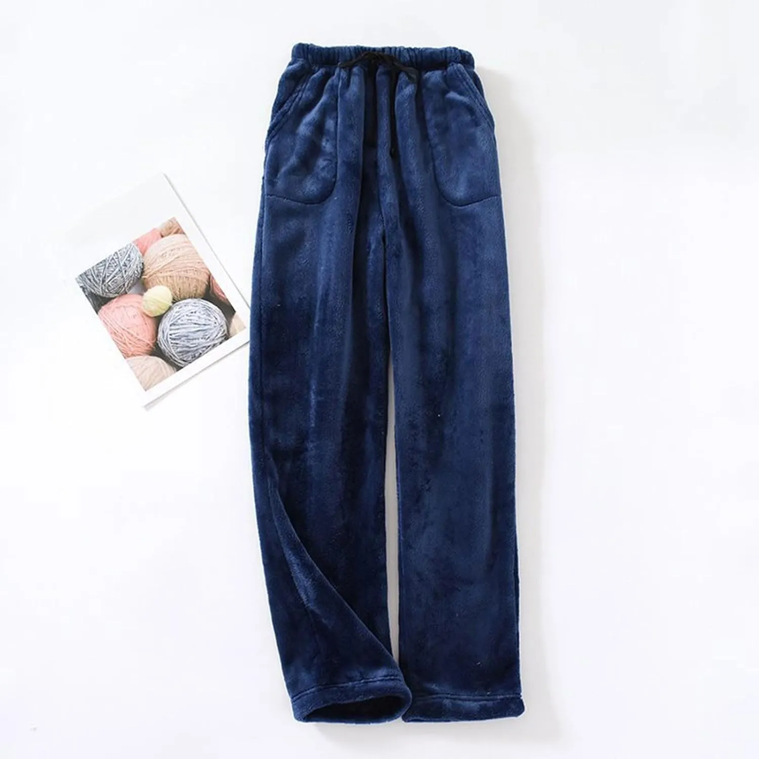 Women's Fuzzy Pajama Pants Soft Warm Fleece Wide Leg Pajama Bottoms Stretch Drawstring Comfy Sleepwear with Pockets