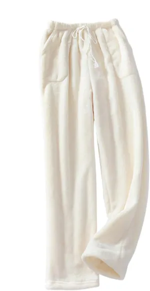 Women's Fuzzy Pajama Pants Soft Warm Fleece Wide Leg Pajama Bottoms Stretch Drawstring Comfy Sleepwear with Pockets