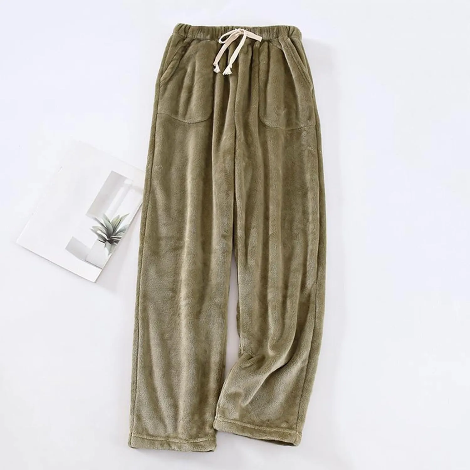 Women's Fuzzy Pajama Pants Soft Warm Fleece Wide Leg Pajama Bottoms Stretch Drawstring Comfy Sleepwear with Pockets