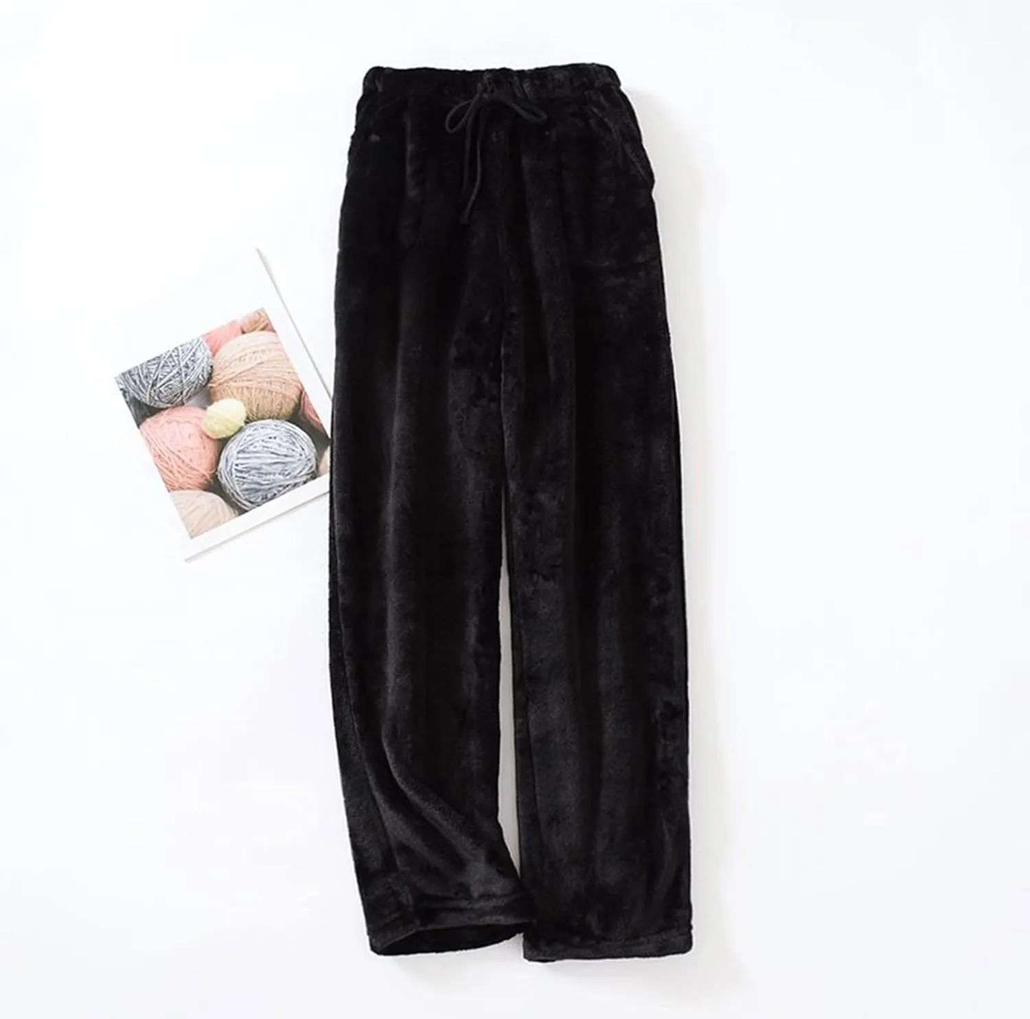 Women's Fuzzy Pajama Pants Soft Warm Fleece Wide Leg Pajama Bottoms Stretch Drawstring Comfy Sleepwear with Pockets