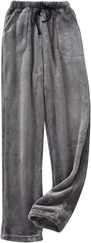 Women's Fuzzy Pajama Pants Soft Warm Fleece Wide Leg Pajama Bottoms Stretch Drawstring Comfy Sleepwear with Pockets
