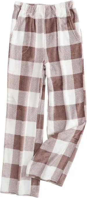 Women's Fuzzy Pajama Pants Soft Warm Fleece Wide Leg Pajama Bottoms Stretch Drawstring Comfy Sleepwear with Pockets