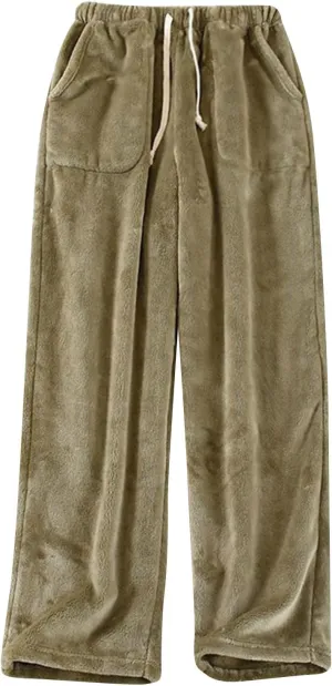 Women's Fuzzy Pajama Pants Soft Warm Fleece Wide Leg Pajama Bottoms Stretch Drawstring Comfy Sleepwear with Pockets