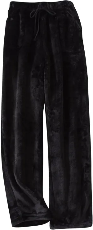 Women's Fuzzy Pajama Pants Soft Warm Fleece Wide Leg Pajama Bottoms Stretch Drawstring Comfy Sleepwear with Pockets