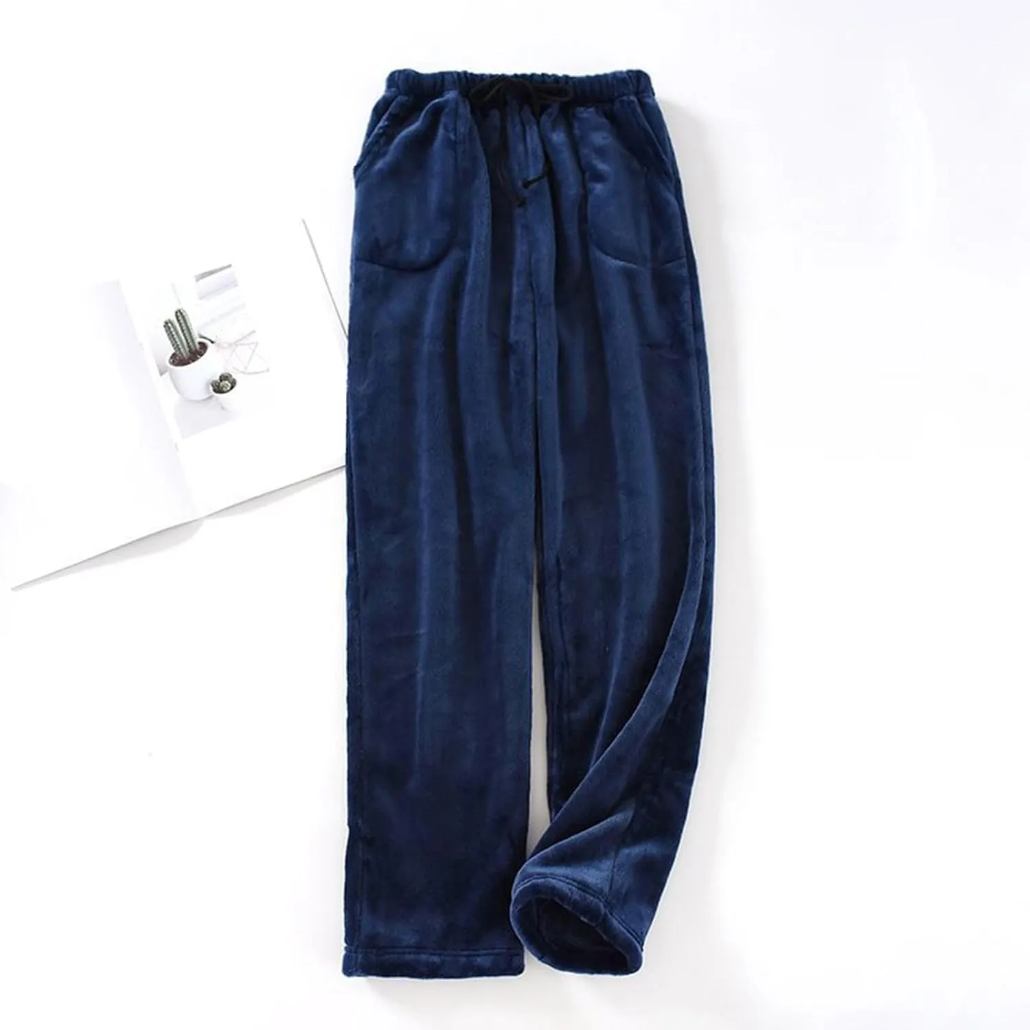 Women's Fuzzy Pajama Pants Soft Warm Fleece Wide Leg Pajama Bottoms Stretch Drawstring Comfy Sleepwear with Pockets