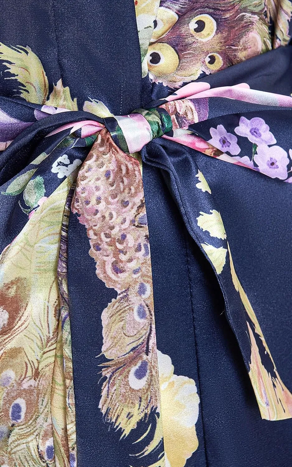 Women's Satin Kimono Robes Peacock and Floral Printed Long Bathrobe Bridesmaid Wedding Party Dressing Gown