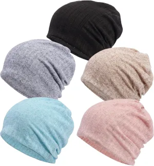 Women's Slouchy Beanie Chemo Hat: 5pcs Cancer Head Wraps Hair Covers Turban Hip-Hop Running Skull Cap Sleep Head Scarf for Cancer Patient