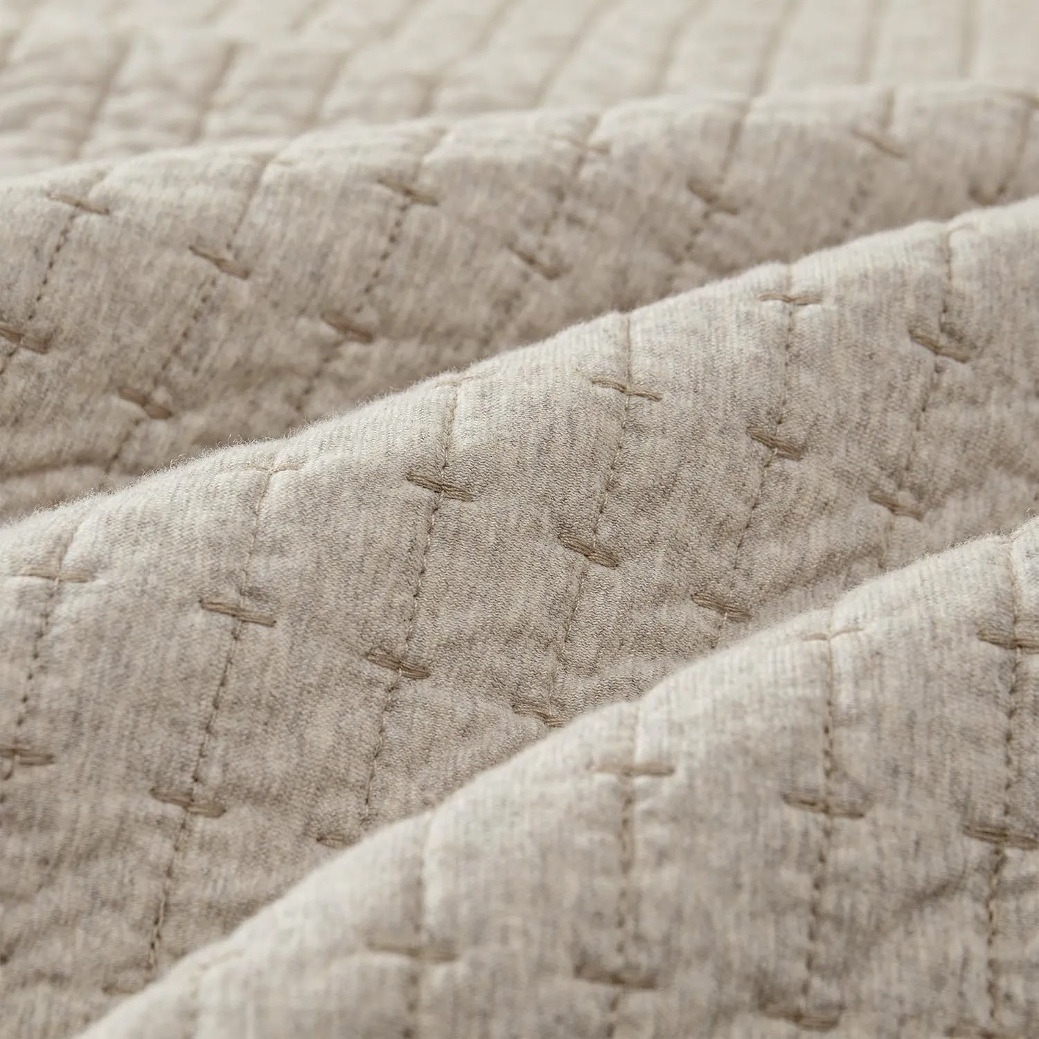 Wonderful 100% Cotton Jersey Knit Quilt - Rice Stitch Light Brown Queen Quilt with Two Pillow Shams - Soft & Breathable, All-Season Use, Hypoallergenic, Prewashed, Bedspread & Coverlet, 94"x94"