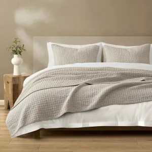 Wonderful 100% Cotton Jersey Knit Quilt - Rice Stitch Light Brown Queen Quilt with Two Pillow Shams - Soft & Breathable, All-Season Use, Hypoallergenic, Prewashed, Bedspread & Coverlet, 94"x94"