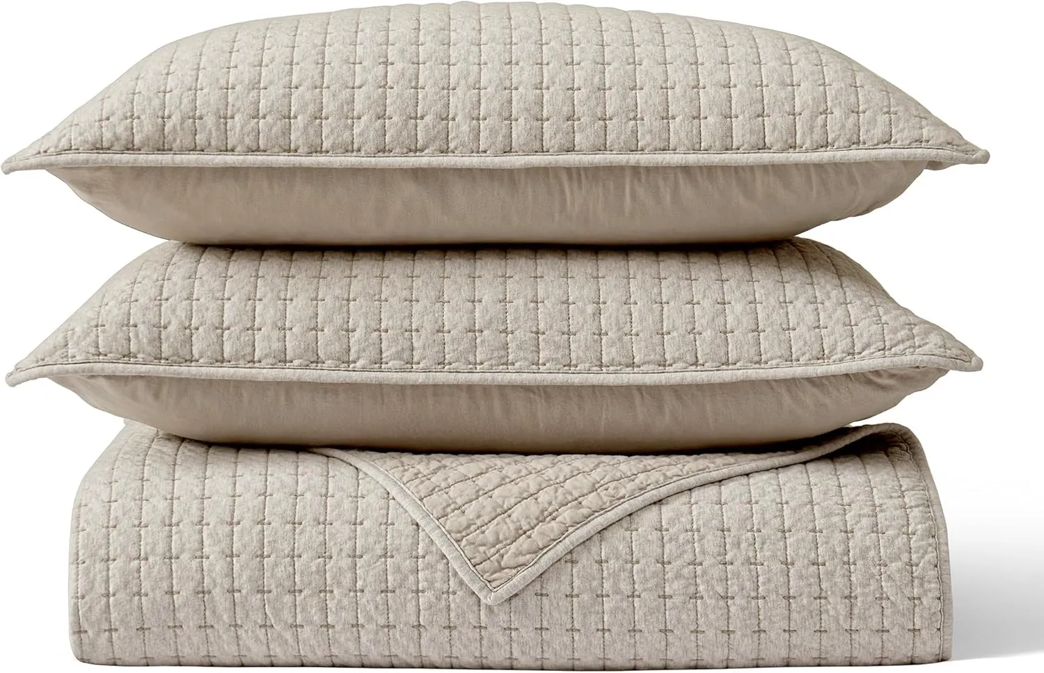 Wonderful 100% Cotton Jersey Knit Quilt - Rice Stitch Light Brown Queen Quilt with Two Pillow Shams - Soft & Breathable, All-Season Use, Hypoallergenic, Prewashed, Bedspread & Coverlet, 94"x94"
