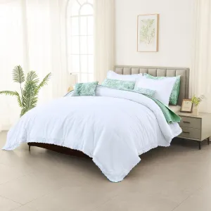 Wonderful Ruffle 100% Cotton White Comforter Set- 3 Piece Cozy Chic Ruffle Solid Color Lightweight Fluffy French Country Bedding Sets for All Season (Full/Queen)