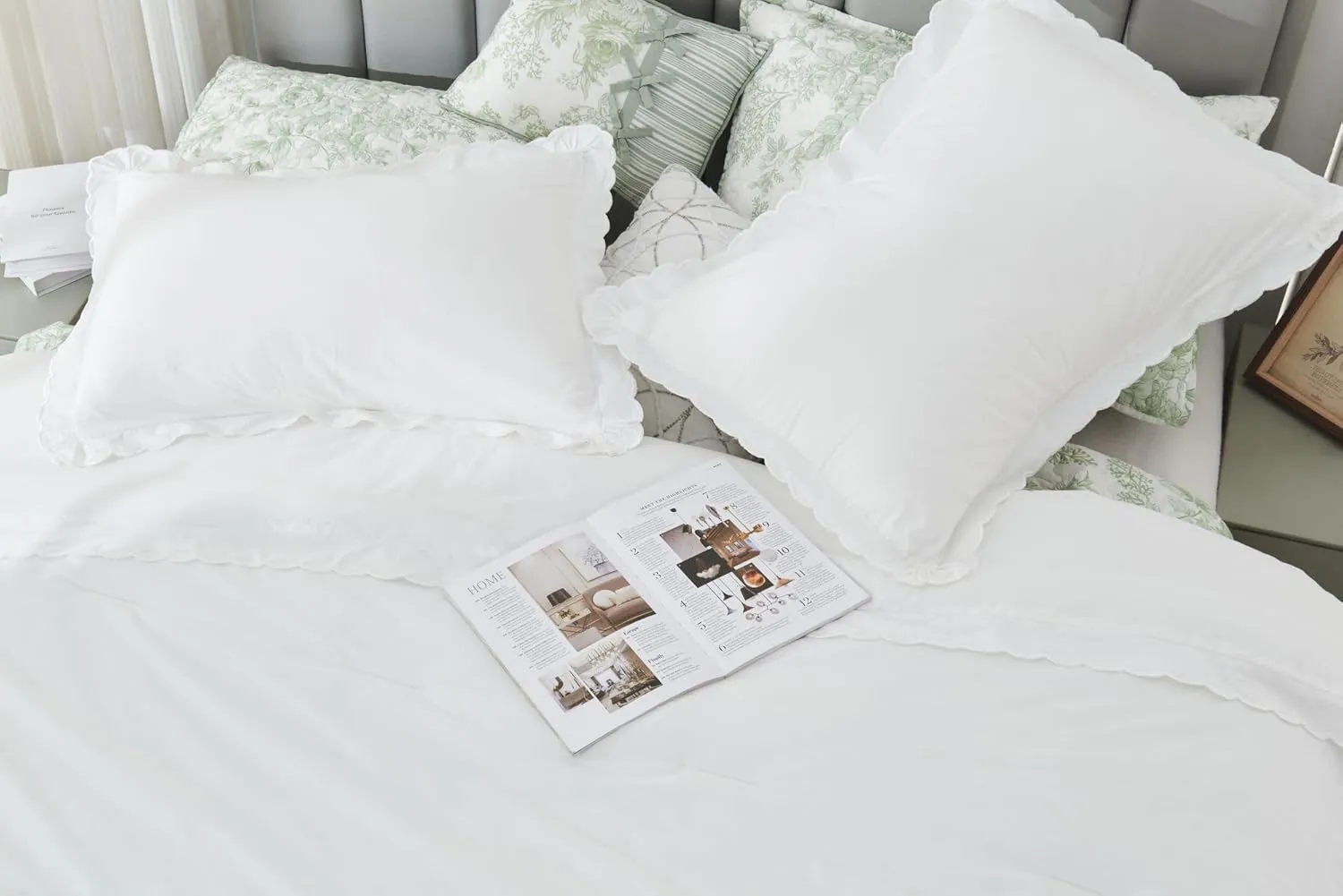 Wonderful Ruffle 100% Cotton White Comforter Set- 3 Piece Cozy Chic Ruffle Solid Color Lightweight Fluffy French Country Bedding Sets for All Season (Full/Queen)