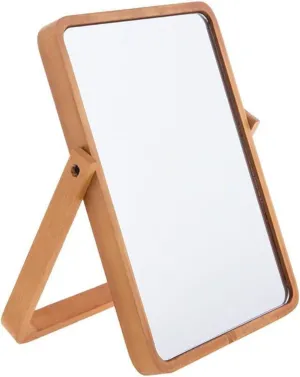 Wood Rectangle Vanity Household Portable Folding Mirror Wooden Beauty Mirror Single Side Rotatable Standing Mini Makeup Cartoon Vanity Desktop for Living Room Bedroom Study