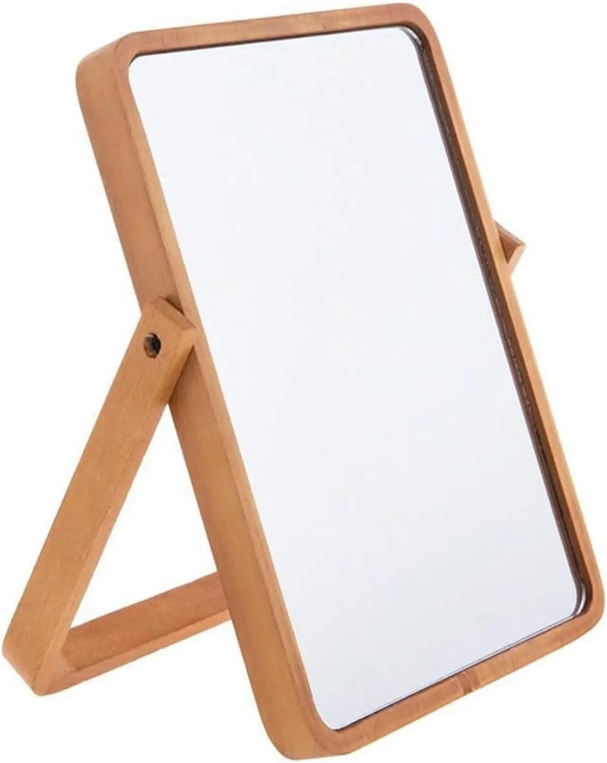 Wood Rectangle Vanity Household Portable Folding Mirror Wooden Beauty Mirror Single Side Rotatable Standing Mini Makeup Cartoon Vanity Desktop for Living Room Bedroom Study