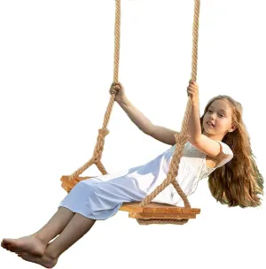 Wood Swing Seat, Wooden Tree Swing Set for Kids Adult with Adjustable Hemp Rope for Outdoor Indoor playscape 19 x 9.8 x 0.8 in,200 kg Max Weight