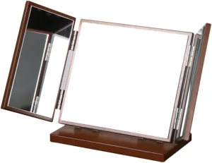 Wooden Folding Makeup Mirror Carved Pattern Trifold Dressing Table Mirror