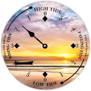 Wooden Wall Tide Clock Sunset Atlantic Ocean Time Coastal Clock Moon Tidal Clock with High and Low Tide Nautical Tide Movement Clock for Beach House Deck Cottage Summer Decor
