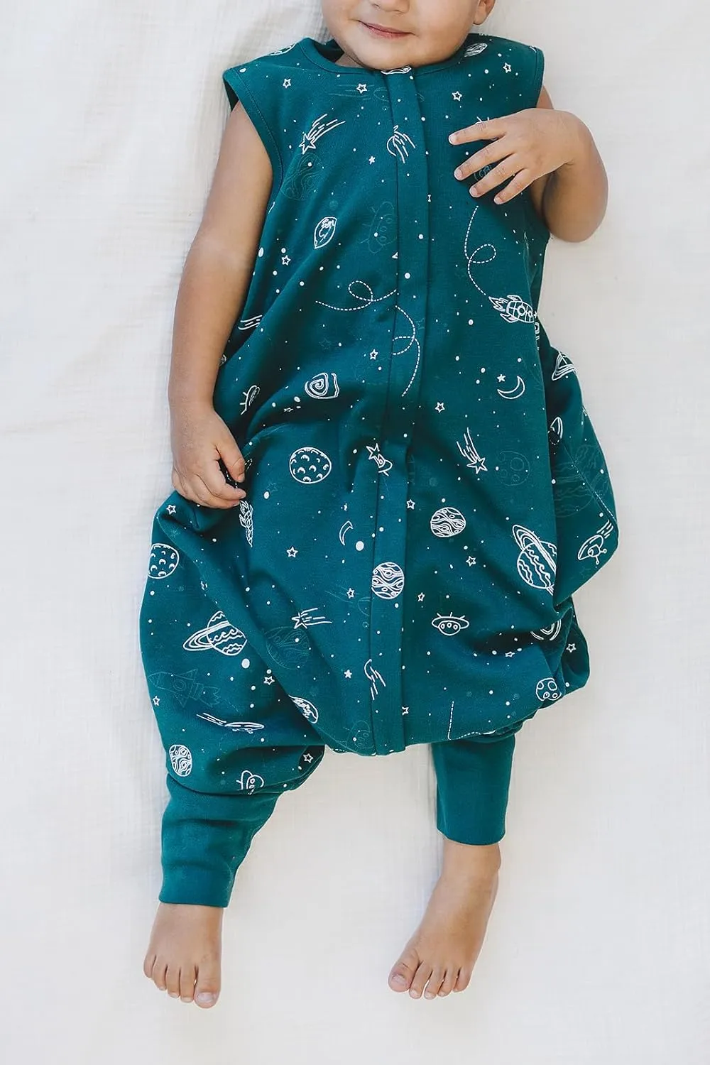 Woolino 4 Season Baby Sleep Bag or Sack with feet, Australian Merino Wool and Organic Cotton, Toddler Sleeping Bag, 18-36m, Space (Glow In The Dark)