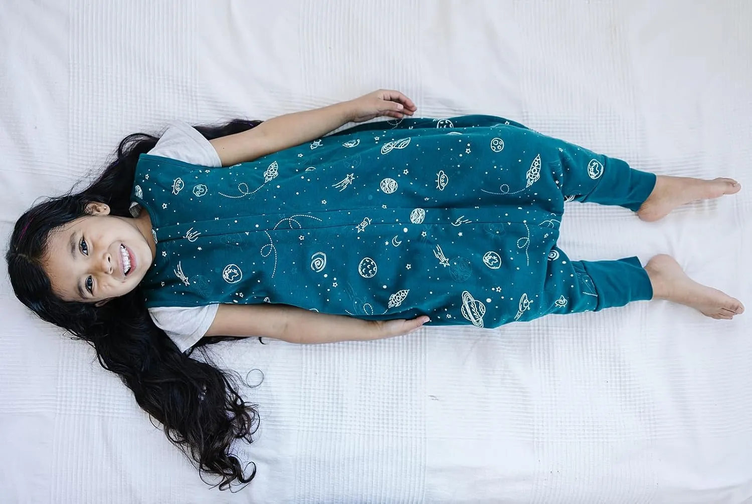 Woolino 4 Season Baby Sleep Bag or Sack with feet, Australian Merino Wool and Organic Cotton, Toddler Sleeping Bag, 18-36m, Space (Glow In The Dark)