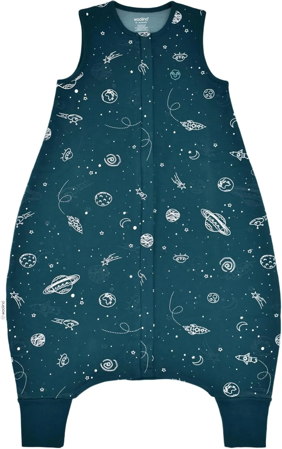 Woolino 4 Season Baby Sleep Bag or Sack with feet, Australian Merino Wool and Organic Cotton, Toddler Sleeping Bag, 18-36m, Space (Glow In The Dark)