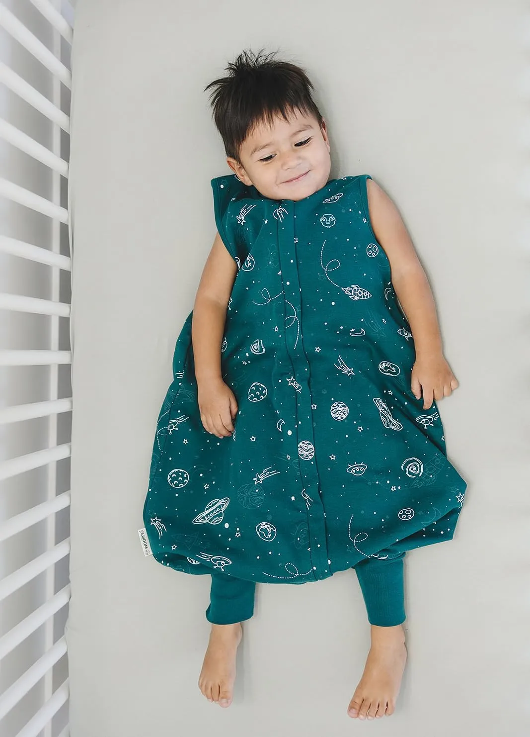 Woolino 4 Season Baby Sleep Bag or Sack with feet, Australian Merino Wool and Organic Cotton, Toddler Sleeping Bag, 18-36m, Space (Glow In The Dark)