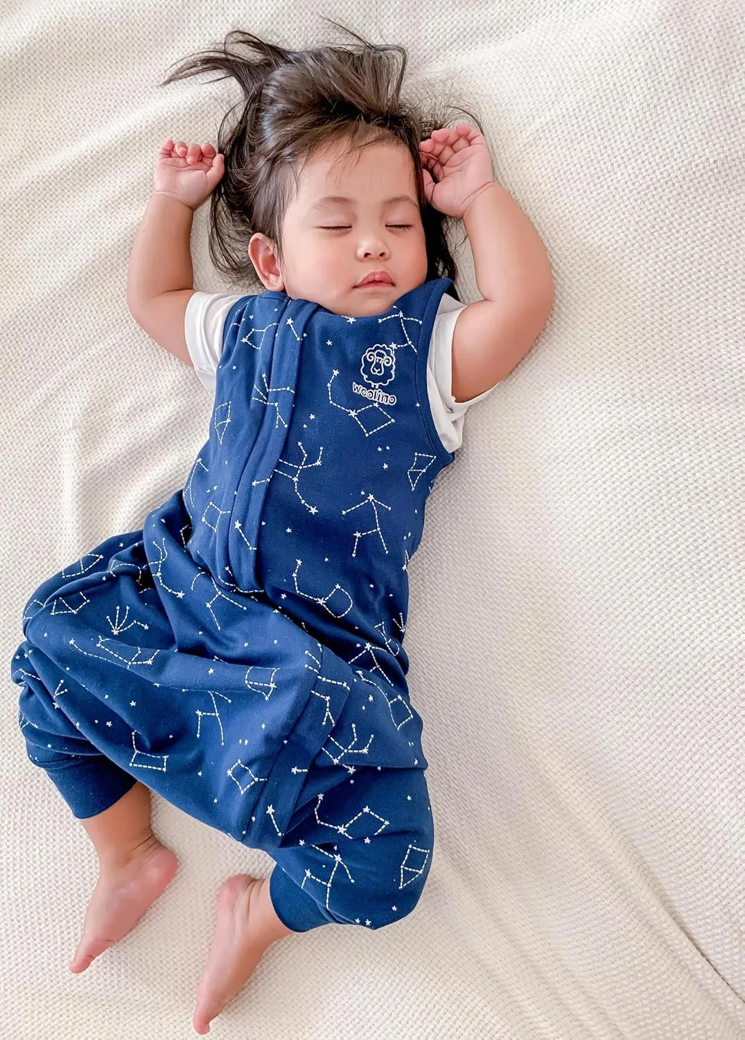 Woolino 4 Season Baby Sleep Bag with feet, Australian Merino Wool and Organic Cotton, 6-18 Months, NightSky