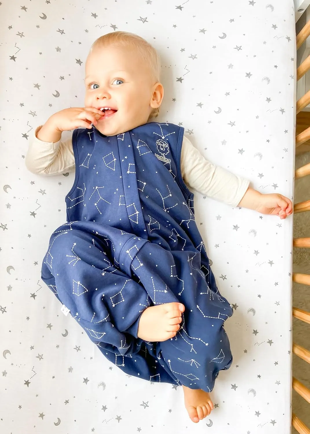 Woolino 4 Season Baby Sleep Bag with feet, Australian Merino Wool and Organic Cotton, 6-18 Months, NightSky