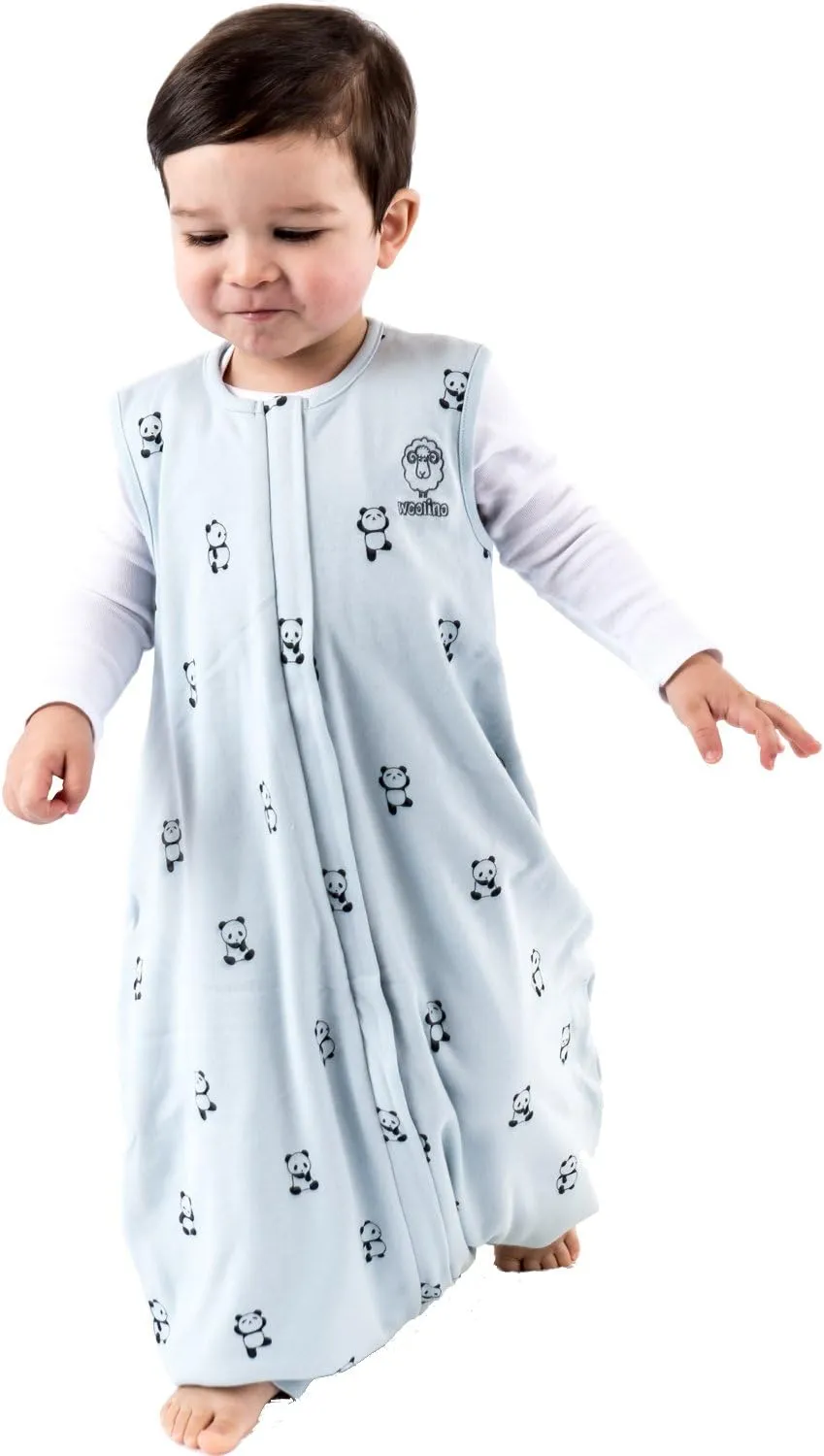 Woolino 4 Season Baby Sleep Bag with feet, Merino Wool and Organic Cotton Walker Sleep Bag or Sack, Toddler Sleeping Bag, 18-36m, Panda