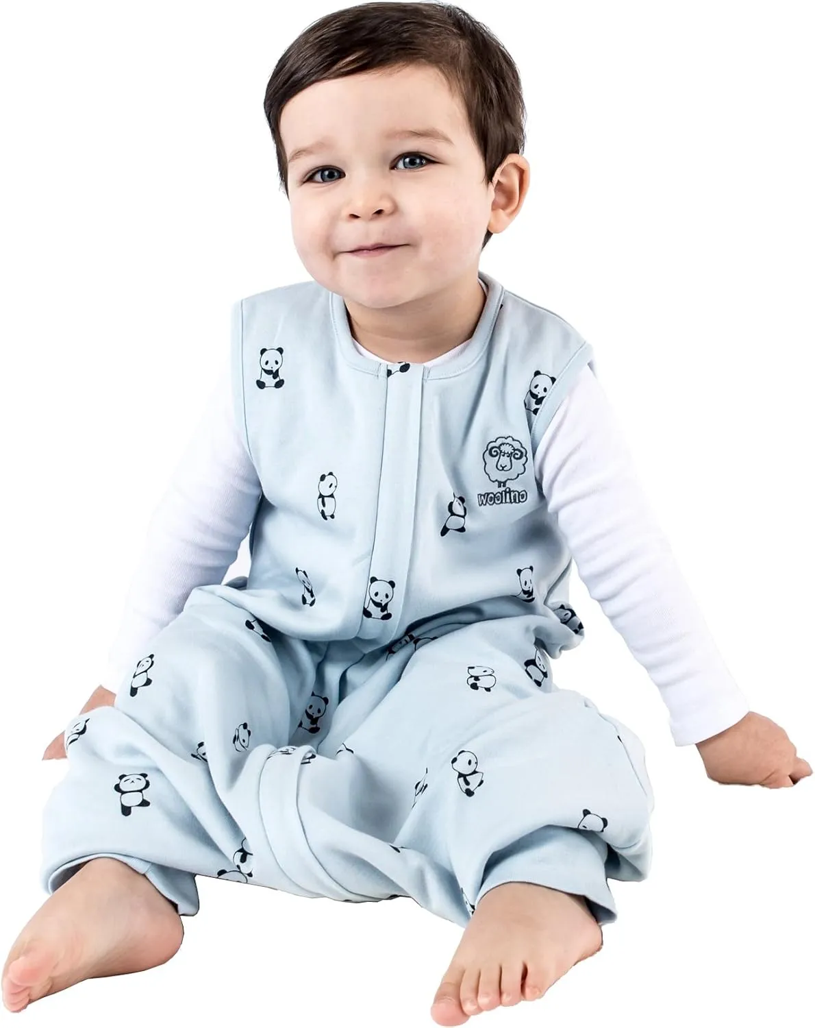 Woolino 4 Season Baby Sleep Bag with feet, Merino Wool and Organic Cotton Walker Sleep Bag or Sack, Toddler Sleeping Bag, 18-36m, Panda