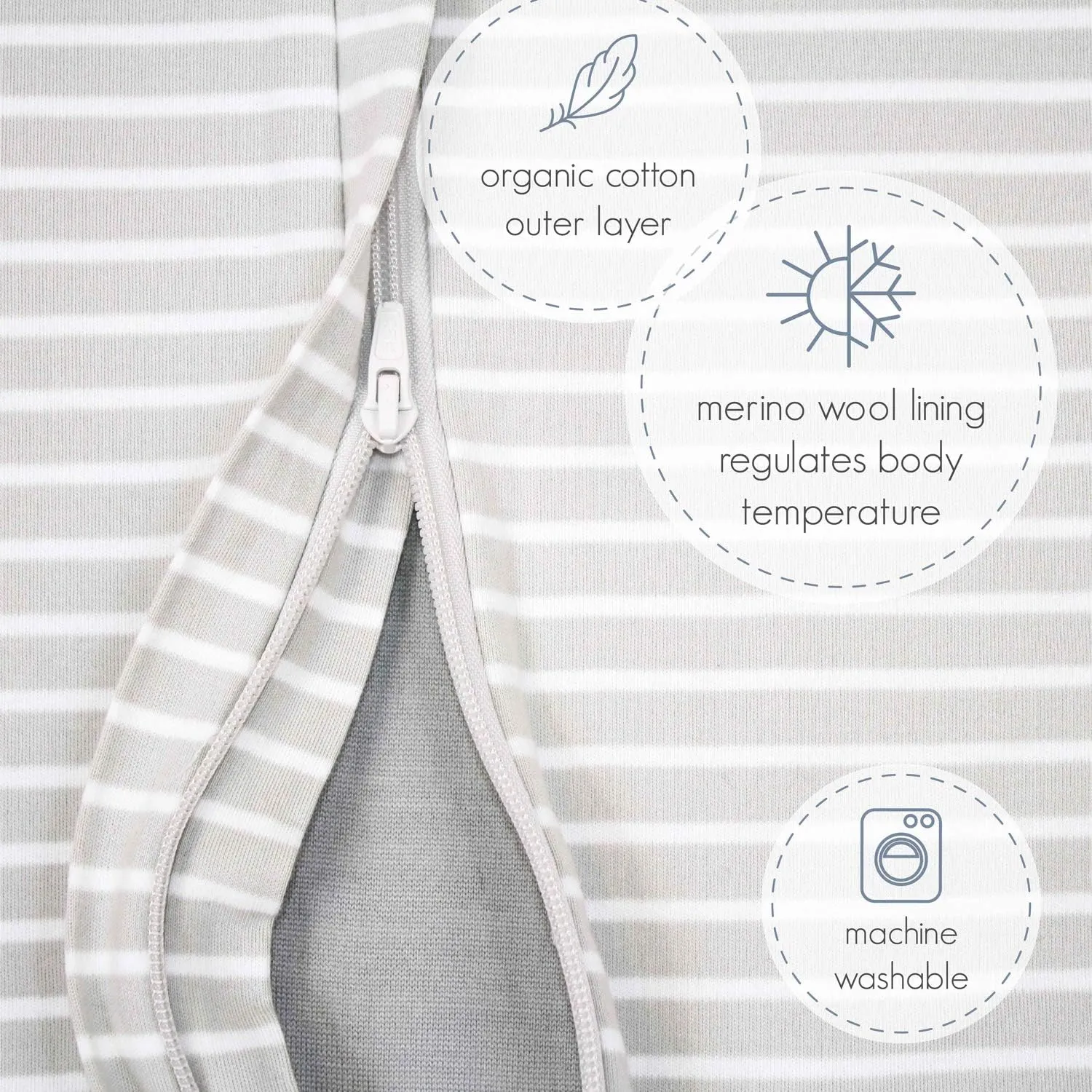 Woolino 4 Season Baby Sleep Bag with feet, Merino Wool and Organic Cotton Walker Sleep Bag Sack, Toddler Sleeping Bag, 18-36m, Gray