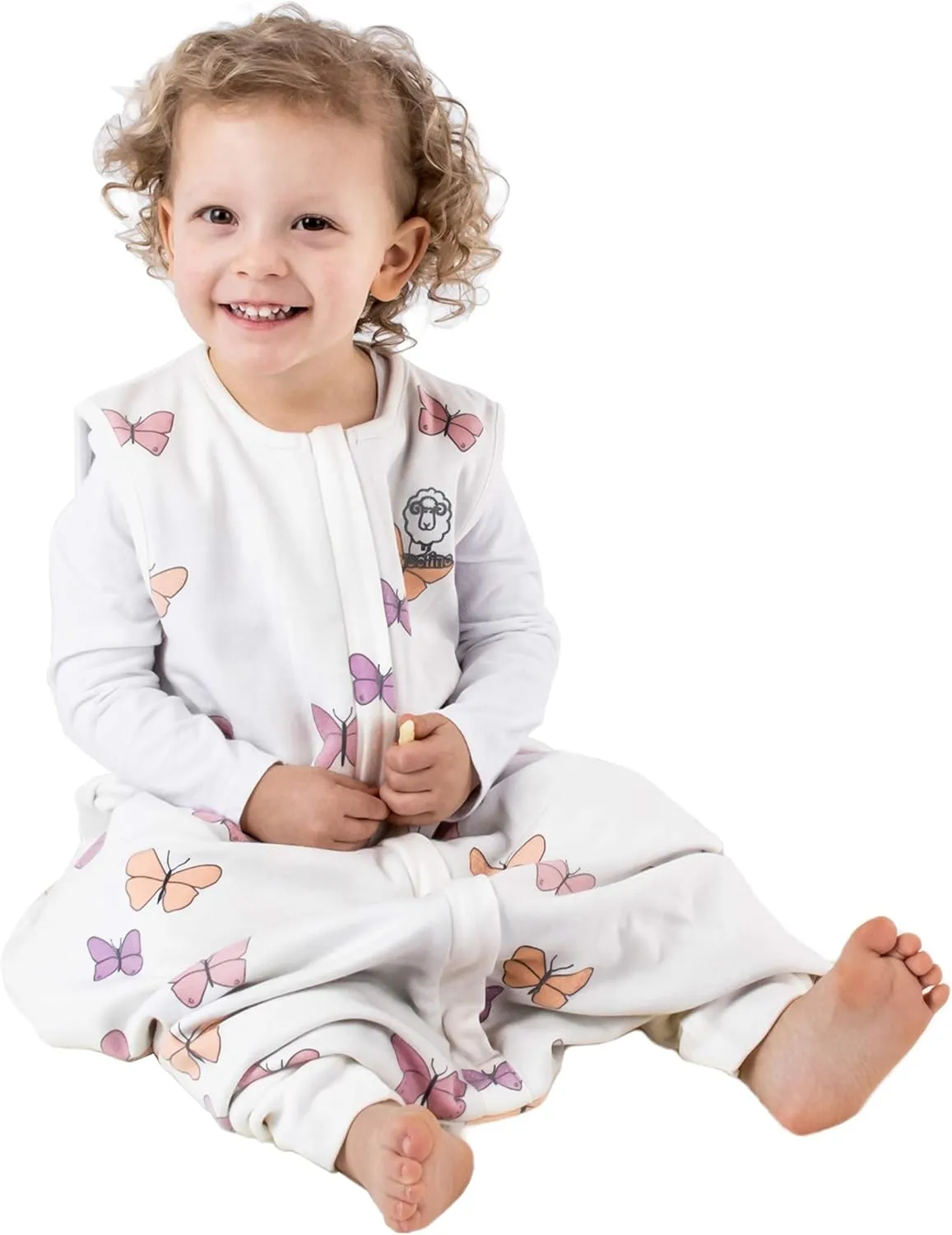 Woolino 4 Season Baby Sleep Bag with legs opening, Merino Wool and Organic Cotton, 6-18m, Butterfly