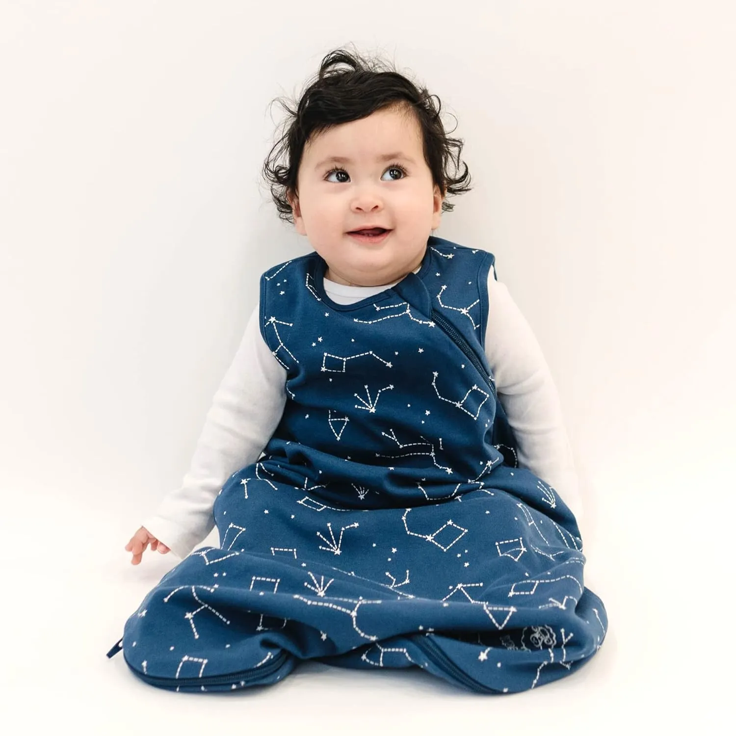 Woolino Merino Wool and Organic Cotton Baby Sleep Bag - 4 Season Classic Sleep Sack for Baby - Two-Way Zipper Sleeping Bag for Baby and Toddler - 0-6 Months - Night Sky