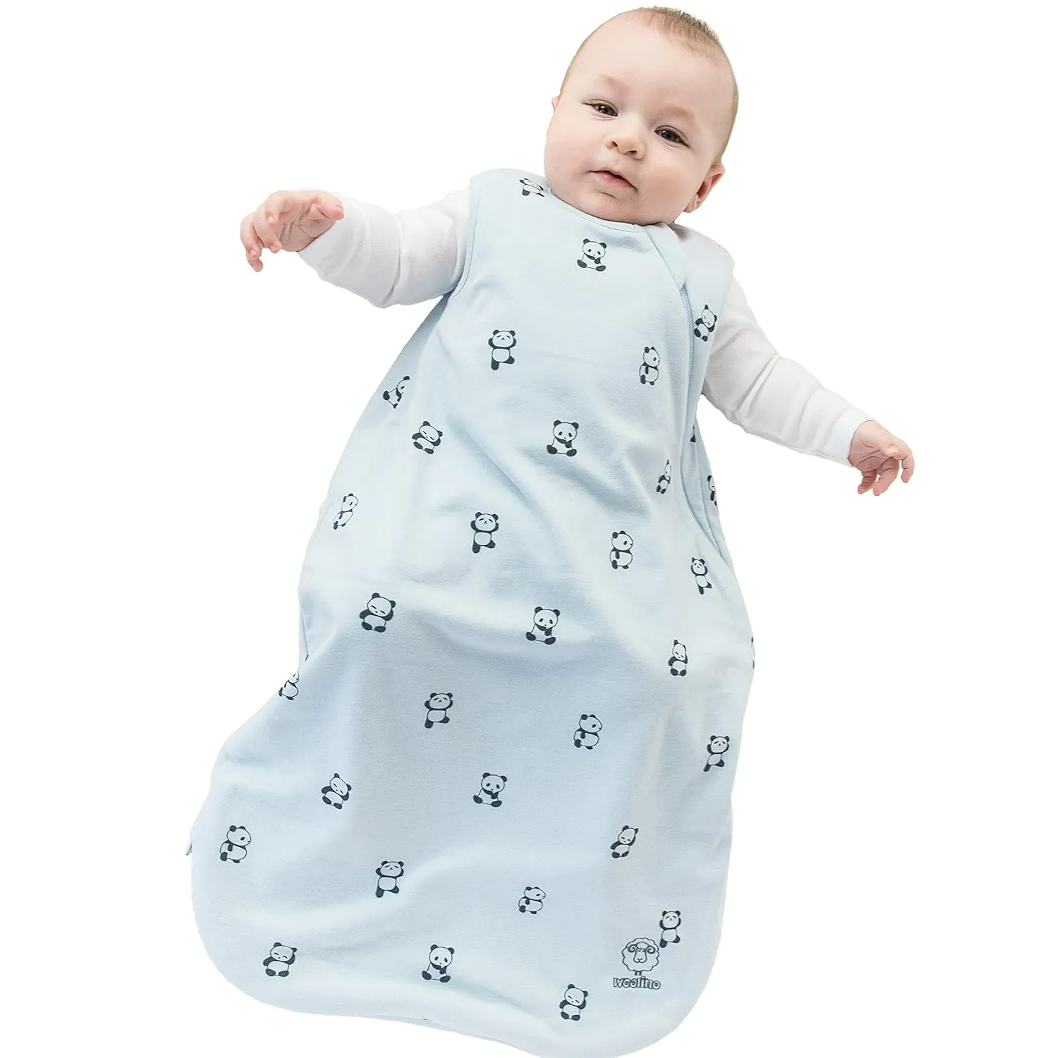 Woolino Merino Wool and Organic Cotton Baby Sleep Bag - 4 Season Classic Sleep Sack for Baby - Two-Way Zipper Sleeping Bag for Baby and Toddler - 0-6 Months - Panda