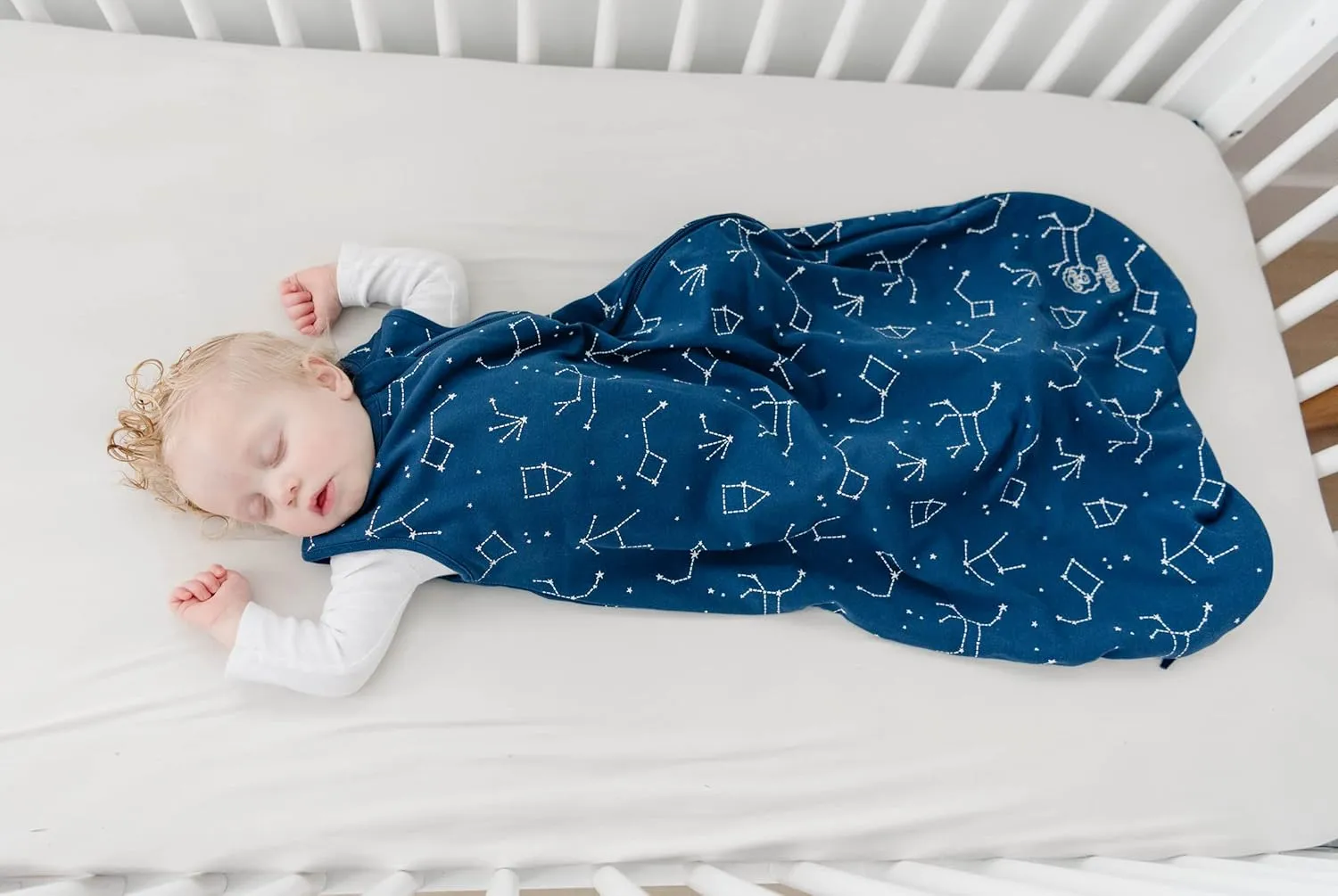 Woolino Merino Wool and Organic Cotton Baby Sleep Bag - 4 Season Classic Sleep Sack for Baby - Two-Way Zipper Sleeping Bag for Baby and Toddler - 6-18 Months - Night Sky