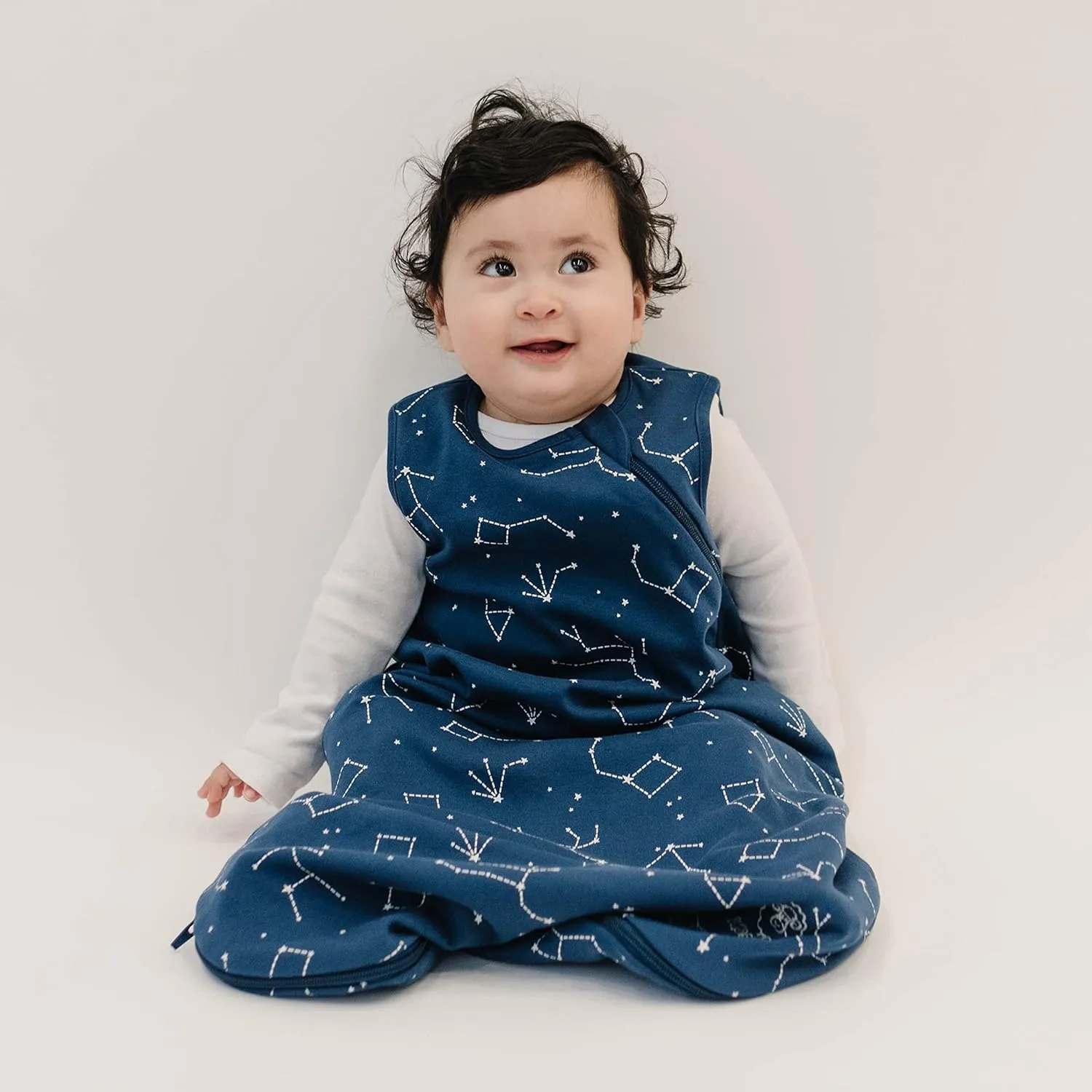 Woolino Merino Wool and Organic Cotton Baby Sleep Bag - 4 Season Classic Sleep Sack for Baby - Two-Way Zipper Sleeping Bag for Baby and Toddler - 6-18 Months - Night Sky