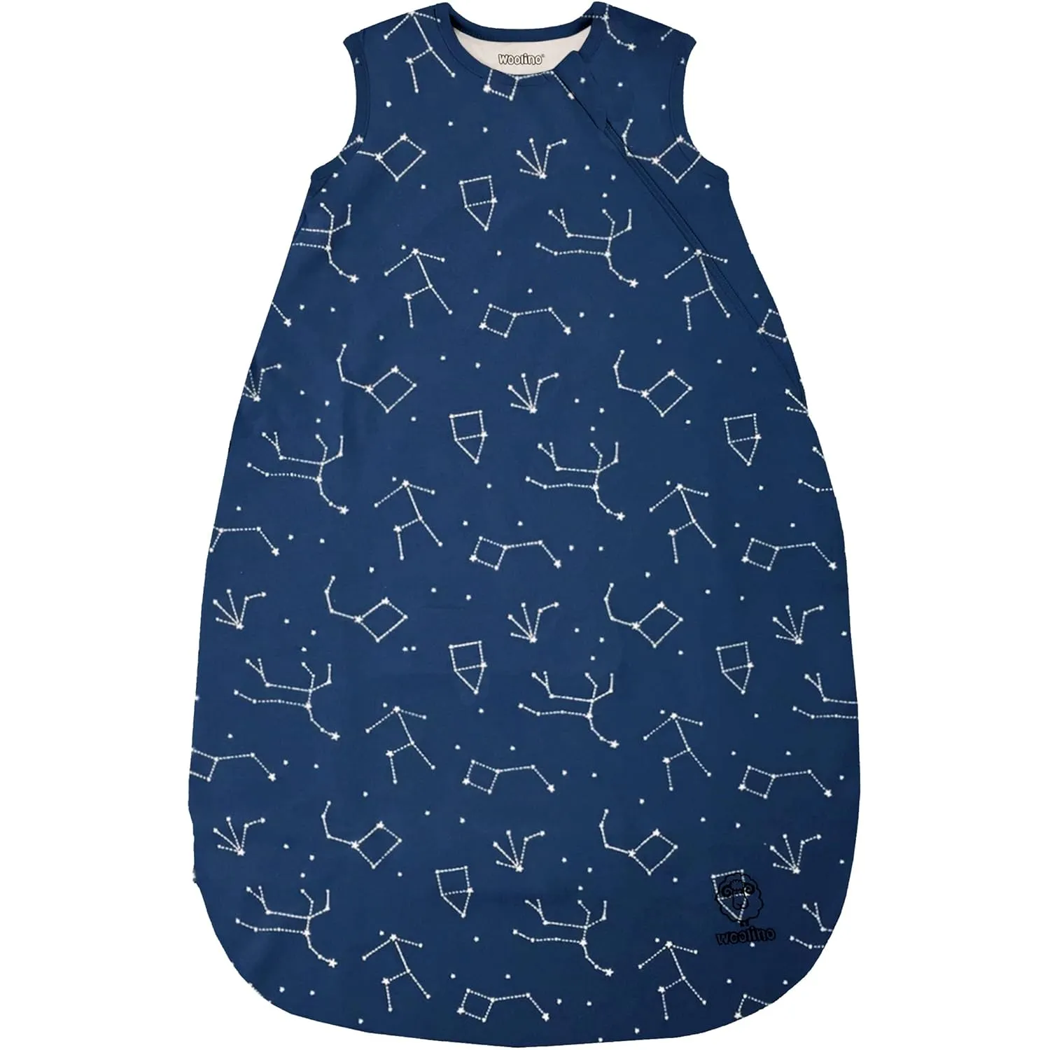 Woolino Merino Wool and Organic Cotton Baby Sleep Bag - 4 Season Classic Sleep Sack for Baby - Two-Way Zipper Sleeping Bag for Baby and Toddler - 6-18 Months - Night Sky