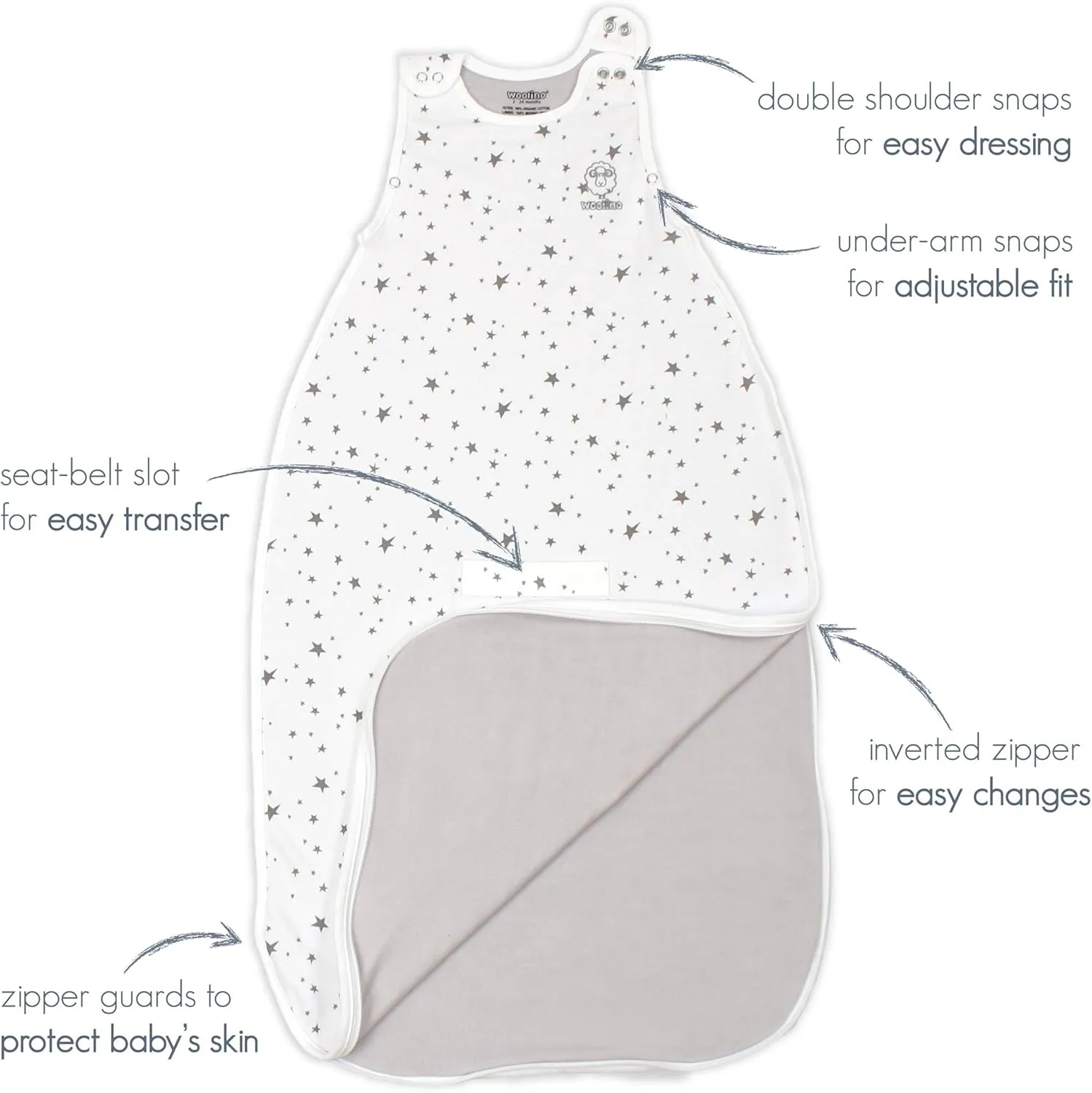 Woolino Toddler Sleeping Bag, 4 Season, Merino Wool and Organic Cotton Baby Wearable Blanket, 2-4 Years