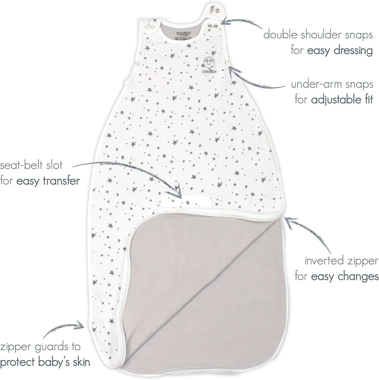 Woolino Toddler Sleeping Bag, 4 Season, Merino Wool and Organic Cotton Baby Wearable Blanket, 2-4 Years