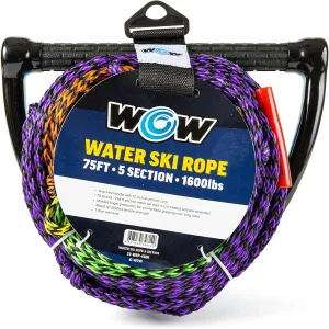 WOW Sports Towing Rope for Wakeboard, Water Ski and Wakesurf, 5-Section Rope, 75'