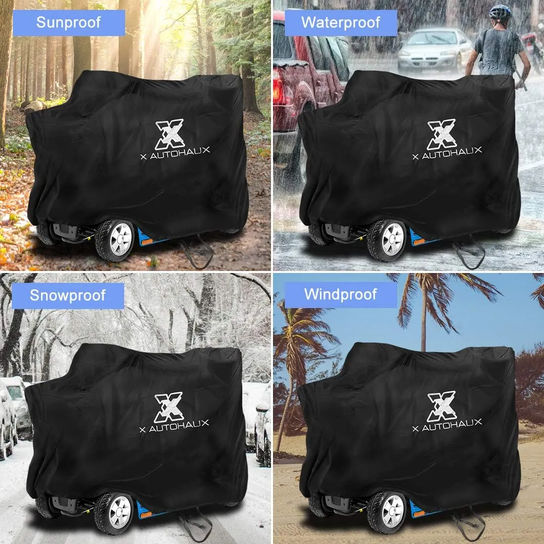 X AUTOHAUX 3 or 4 Wheel Mobility Scooter Cover Waterproof Sun Rain Wind Protection for Motorcycle Scooter 72x30x62 inch